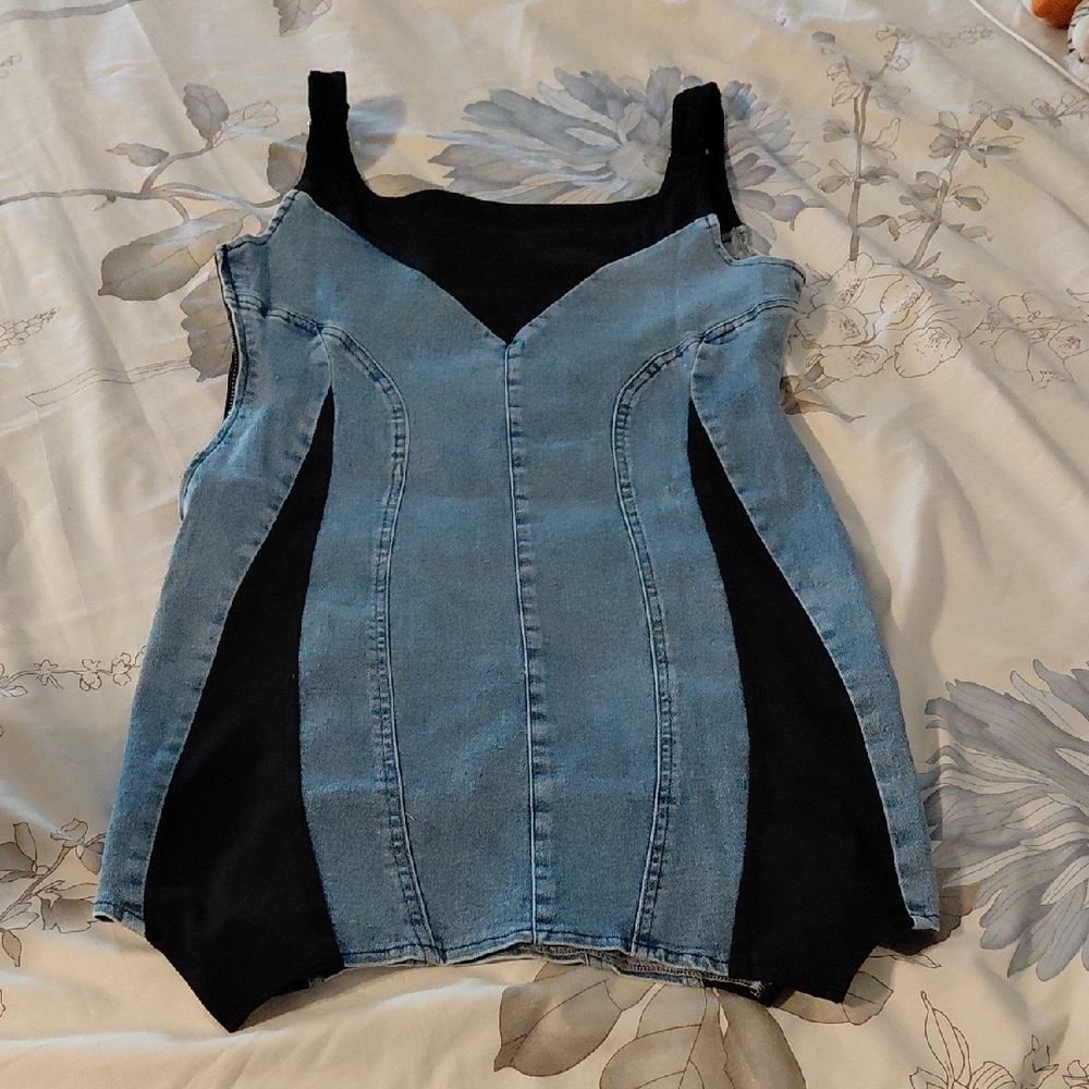 Stylish Denim and Black Women's Dress